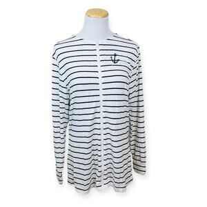 BC Beach Combers Striped Zip Front Jacket Medium Nautical Long Sleeve Anchor